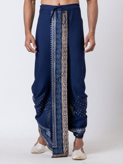 Nakshi Rayon 12330 Navy Blue 100% Hand Block Print Dhoti For Men