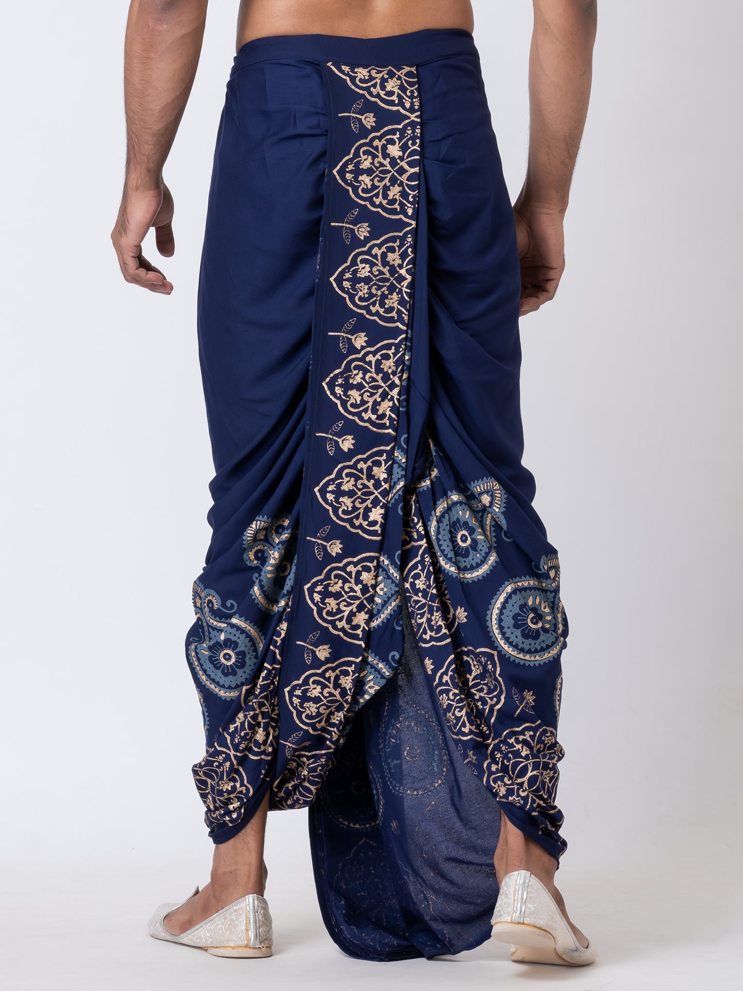 Nakshi Rayon 12318 Navy Blue 100% Hand Block Print Dhoti For Men