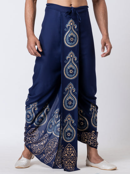 Nakshi Rayon 12318 Navy Blue 100% Hand Block Print Dhoti For Men