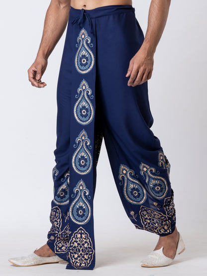 Nakshi Rayon 12318 Navy Blue 100% Hand Block Print Dhoti For Men