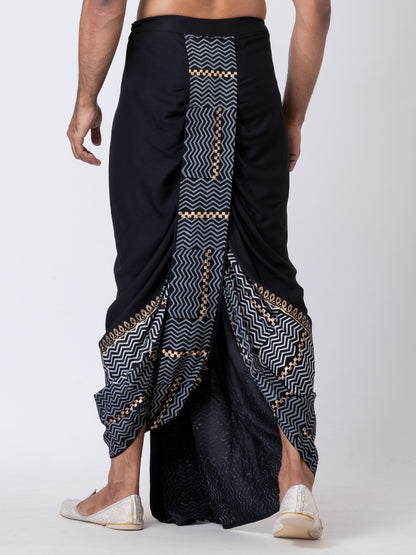 Nakshi Black Rayon Floral Pattern Hand Block Print Dhoti for Men