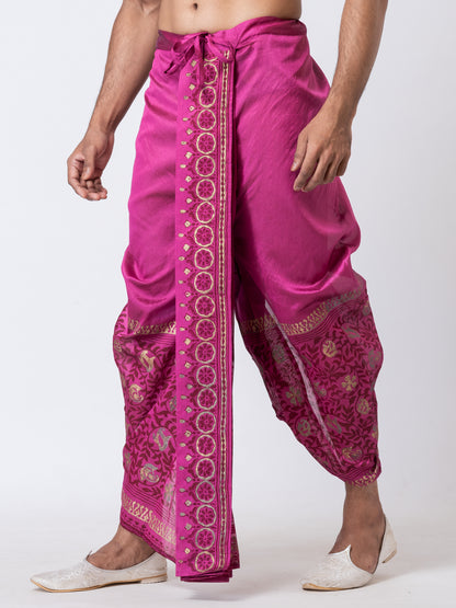 Nakshi Purple Dupion Floral Pattern Hand Block Print Dhoti For Men