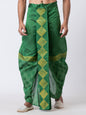 Nakshi Green Dupion Floral Pattern Hand Block Print Free Size Dhoti For Men