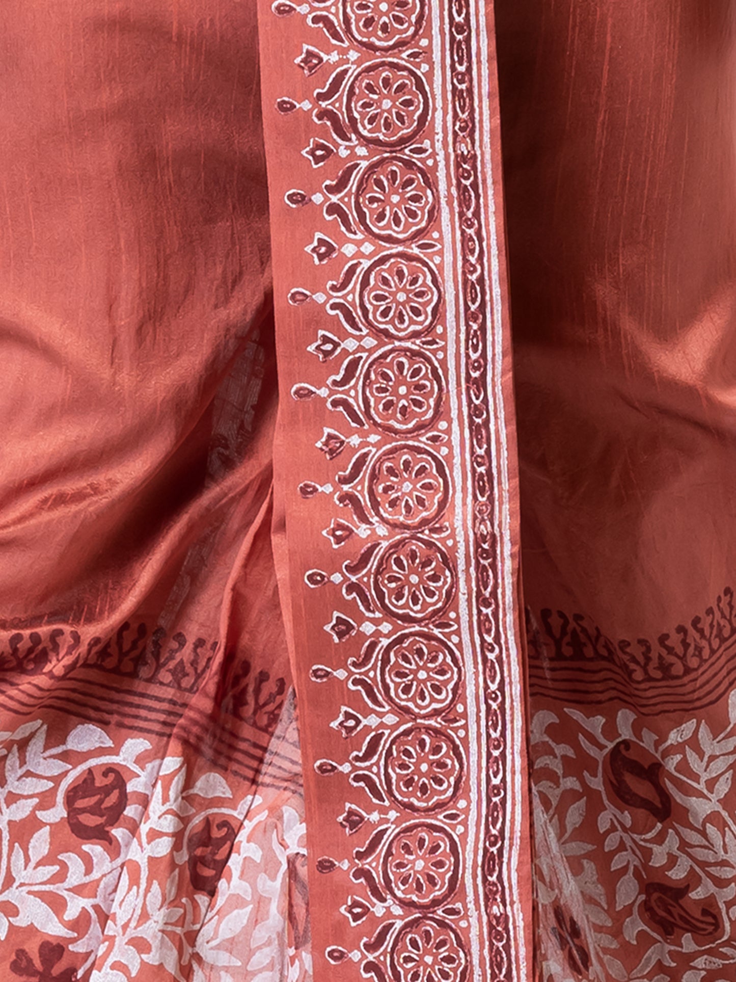 Nakshi Maroon Dupion Floral Pattern Hand Block Print Free Size Dhoti For Men