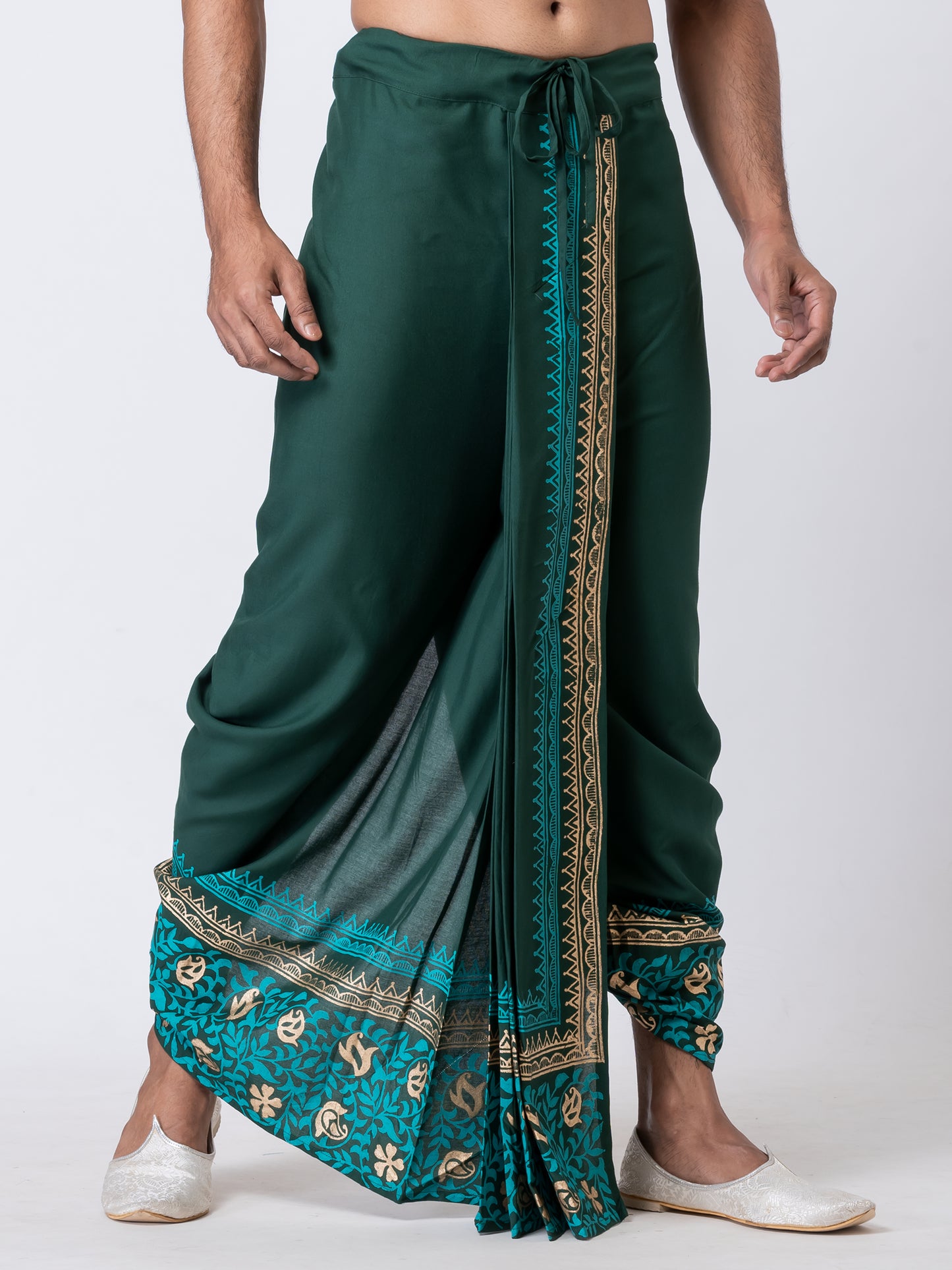 Nakshi Rayon 12329 Green 100% Hand Block Print Dhoti For Men