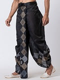 Nakshi Black Dupion Floral Pattern Hand Block Print Dhoti For Men