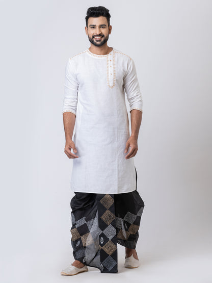 Nakshi Black Dupion Floral Pattern Hand Block Print Dhoti For Men