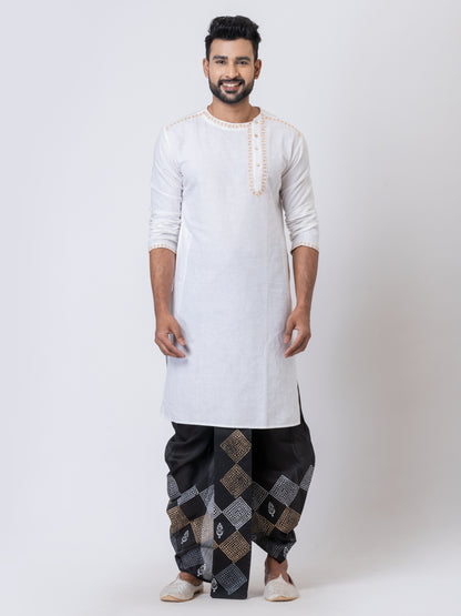 Nakshi Black Dupion Floral Pattern Hand Block Print Dhoti For Men