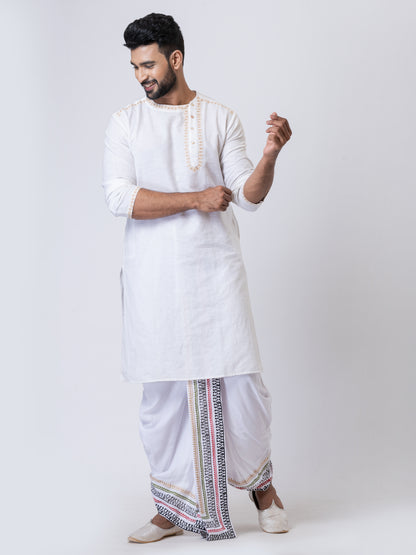 Nakshi Rayon 12336 White 100% Hand Block Print Dhoti For Men