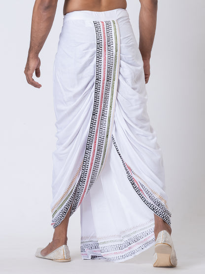 Nakshi Rayon 12336 White 100% Hand Block Print Dhoti For Men