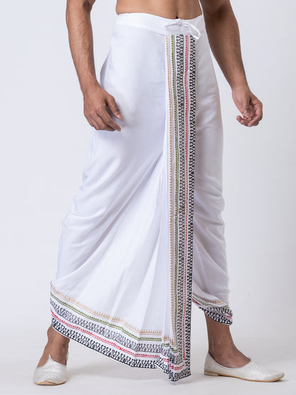 Nakshi Rayon 12336 White 100% Hand Block Print Dhoti For Men