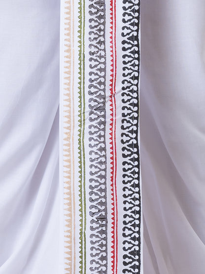 Nakshi Rayon 12336 White 100% Hand Block Print Dhoti For Men