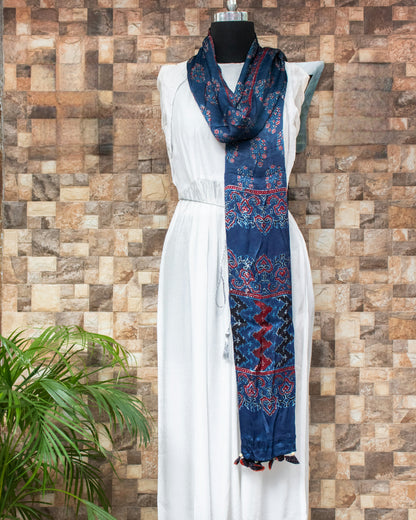 Nakshi Hand Block Ajrakh Printed Modal Silk Indigo Coloured Dupatta