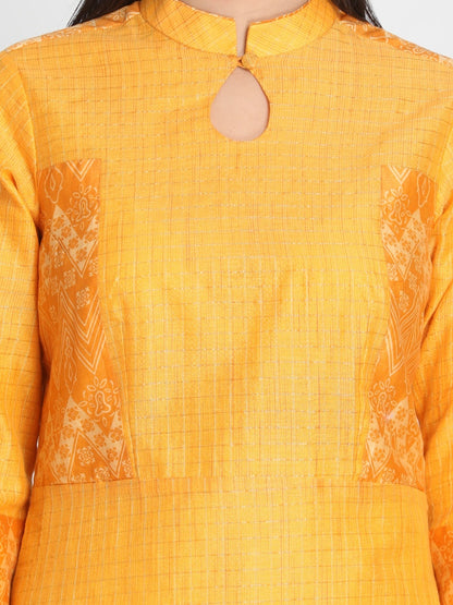 Nakshi Women Yellow Keyhole Neck Chanderi Silk Handloom Kurti