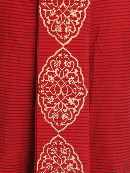 Nakshi Men Red Striped & Gold-Toned Rayon Hand Block Printed Dhoti