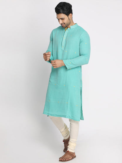 Nakshi Men Turquoise Blue Handloom Kurta