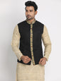 Nakshi Men Black & Green Patachitra Painting Woven Nehru Jacket L Size