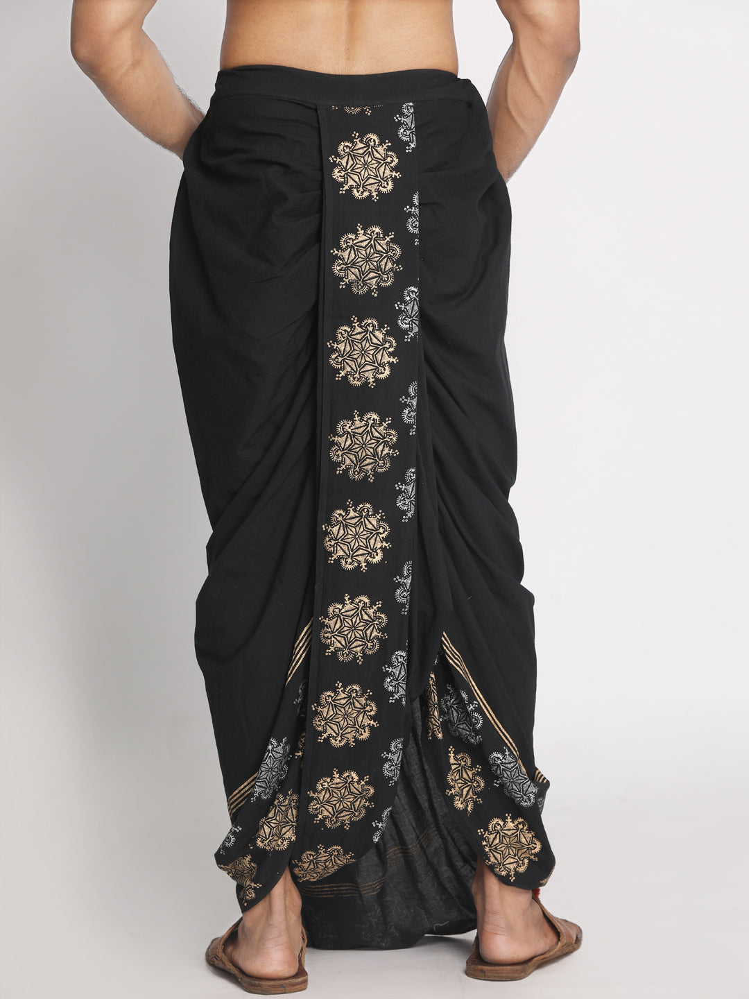 Black Pure Cotton geometric pattern Handblock print Dhoti