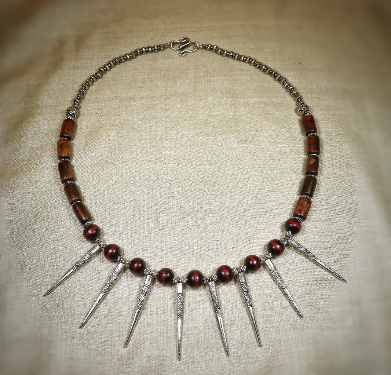 Nakshi Wood Along With Oxidized Silver Necklace