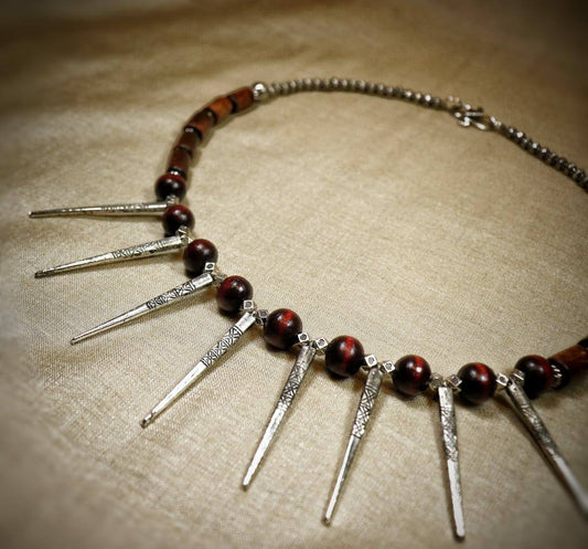 Nakshi Wood Along With Oxidized Silver Necklace