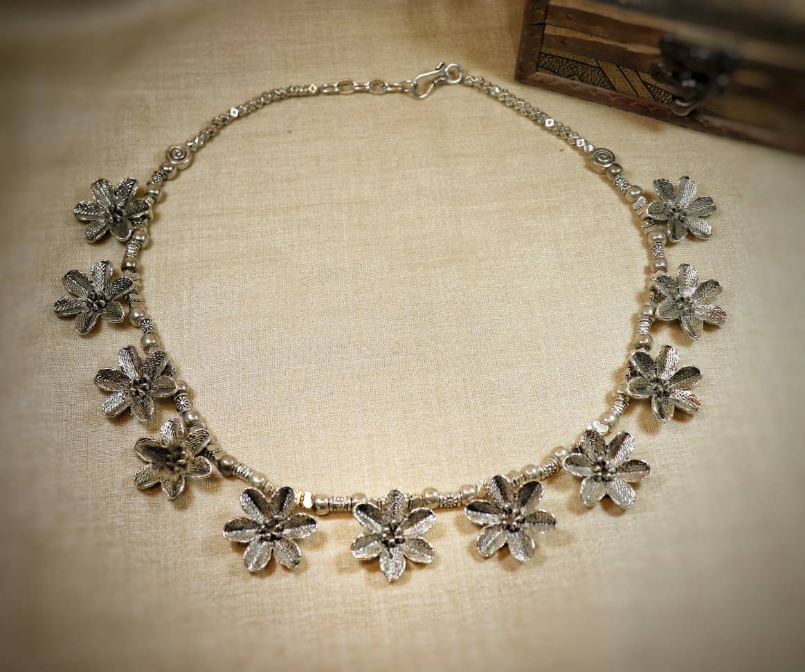 Nakshi German Silver Floral Shape Necklace