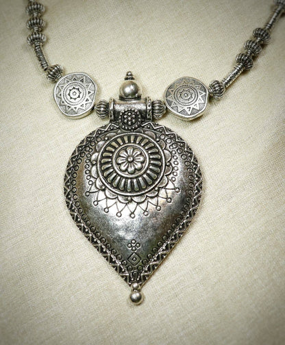 Nakshi Handcrafted German Silver Betel Leaf Shape Necklace