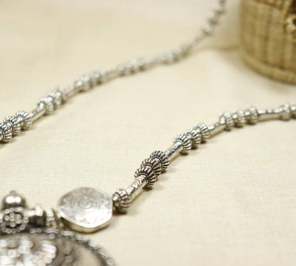 Nakshi Handcrafted German Silver Betel Leaf Shape Necklace