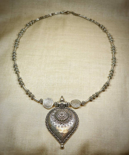 Nakshi Handcrafted German Silver Betel Leaf Shape Necklace