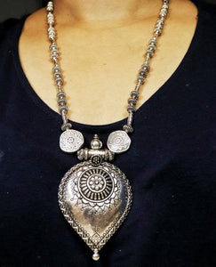 Handcrafted German Silver betel leaf shape necklace