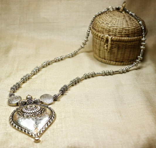 Nakshi Handcrafted German Silver Betel Leaf Shape Necklace