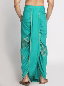Teal Blue Cotton silk ethnic pattern Handblock print Dhoti