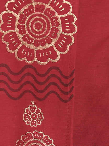 Nakshi Maroon Rayon Floral Pattern Hand Block Print Dhoti