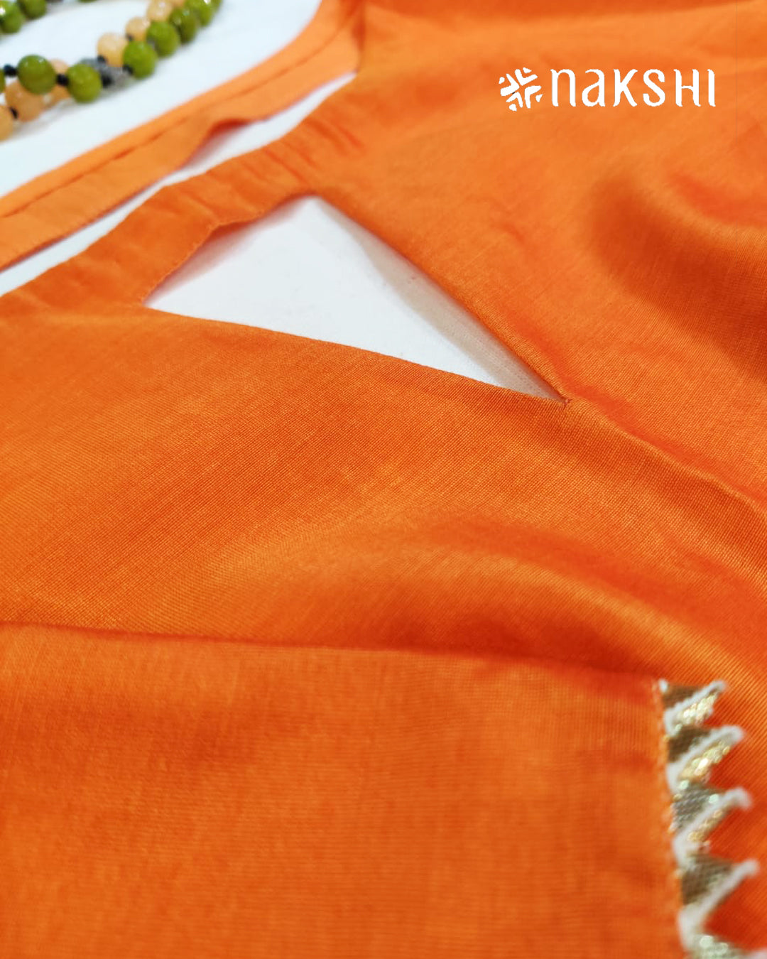 Nakshi Orange Solid Chanderi Blouse with Gotta Patti Detailing