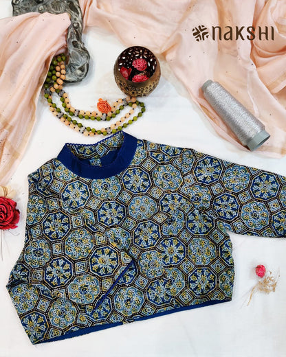 Nakshi Blue Ajrakh Print Cotton Blouse