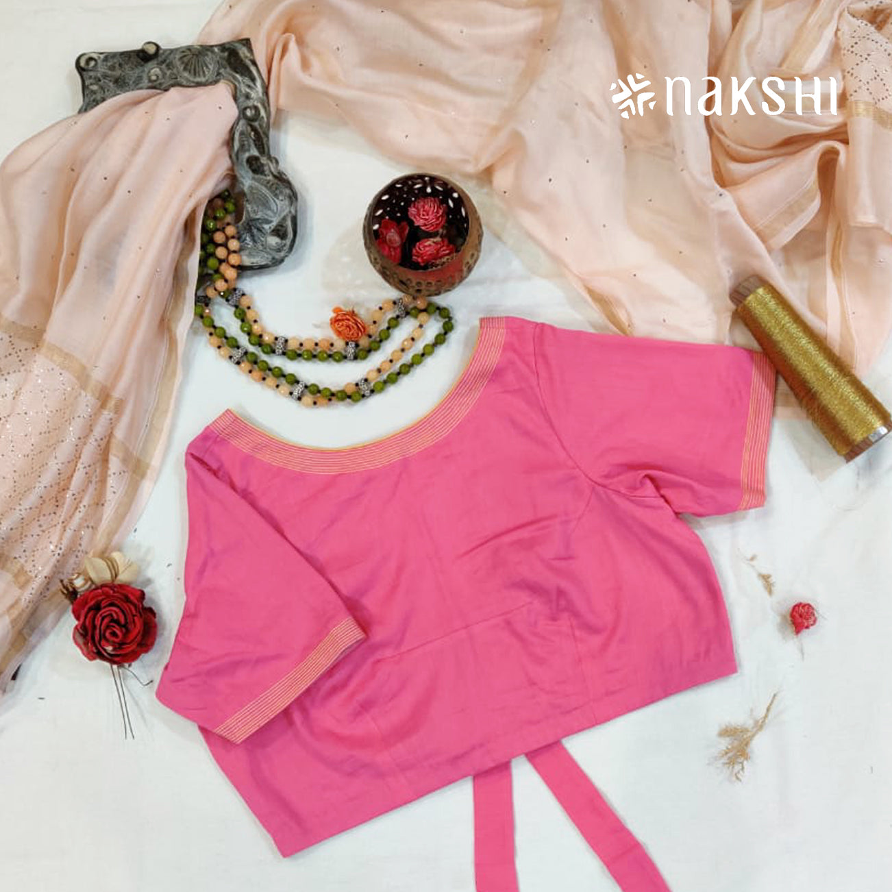Nakshi Pink Cotton Satin Blouse