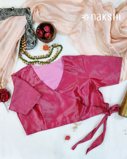 Nakshi Pink ZigZag Pattern Brocade Wrap Blouse