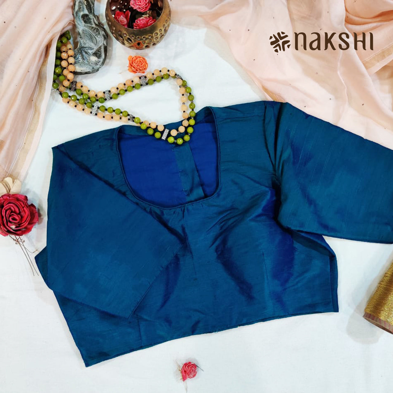 Nakshi Blue Solid Dupion Silk Blouse