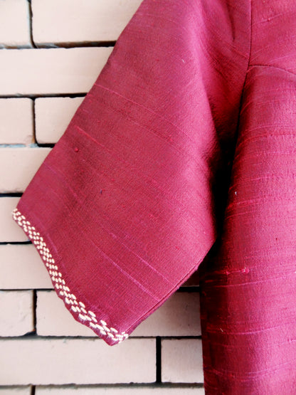 Nakshi Hand Embroided Maroon Coloured Dupion Silk Women's Bolero Jacket With Lining Details