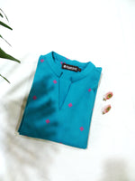 Load image into Gallery viewer, Turquoise Blue Pure Cotton Kurti
