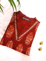Load image into Gallery viewer, Maroon Ajrakh Print Cotton Kurta With Zari Embroidery
