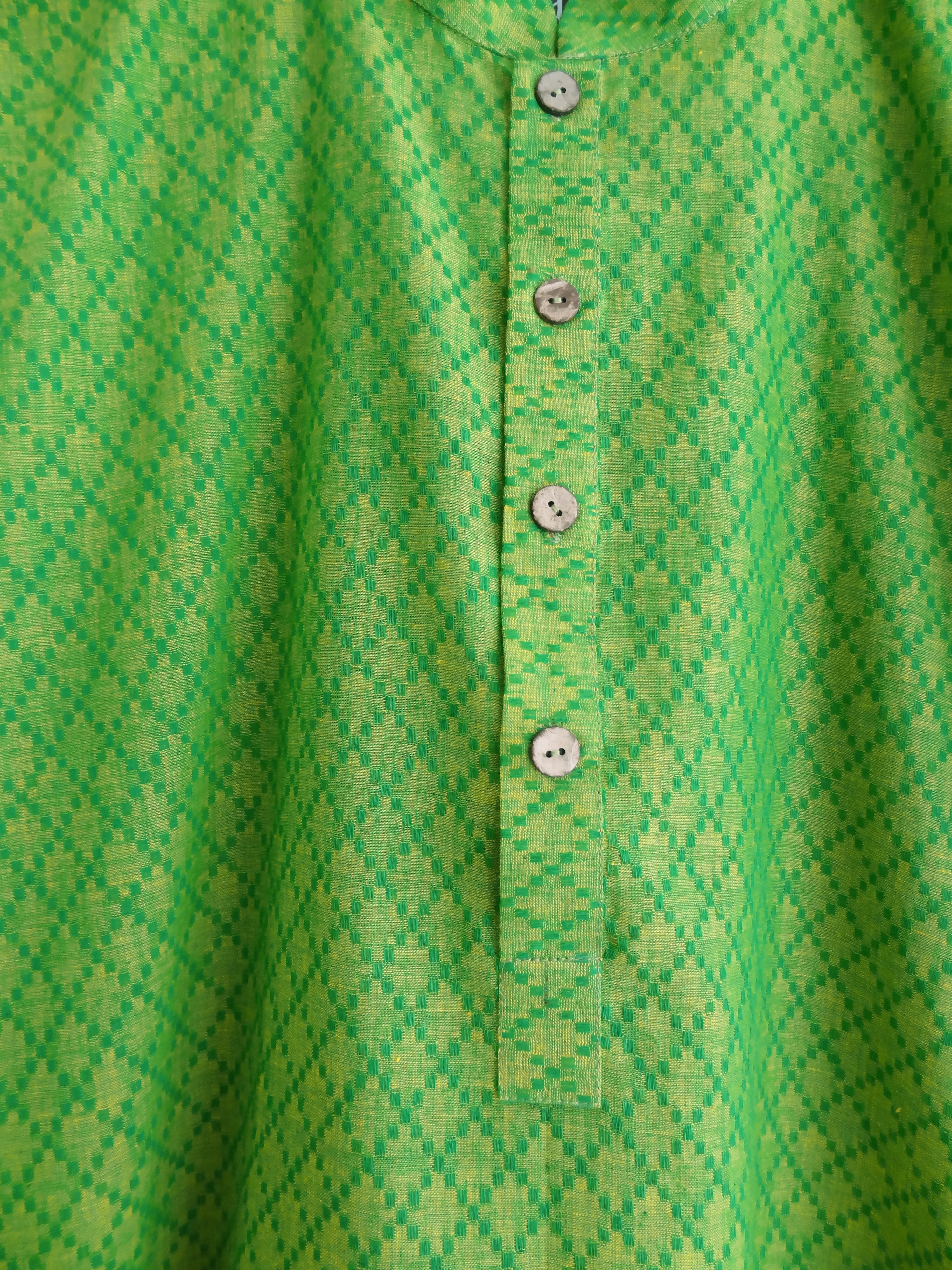 Green Cotton Geometric Pattern Men's Kurta