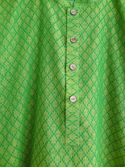 Nakshi Green Cotton Geometric Pattern Men's Kurta