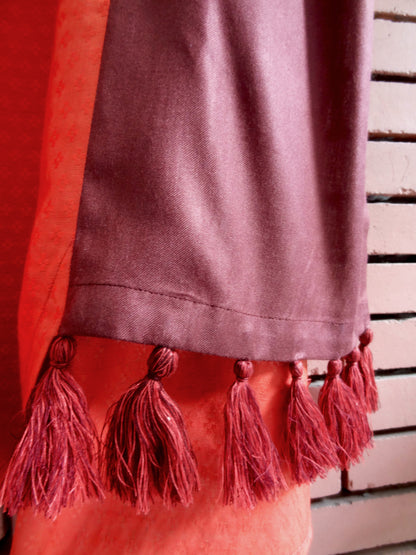 Nakshi Orange Self Weave Cotton Embroidery Women's Kurti
