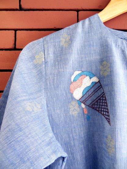 Nakshi Blue Moon Self Weave Cotton Embroidery Women's Kurti