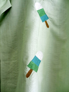 Pishtachio Self Weave Cotton Embroidery Men's Kurta
