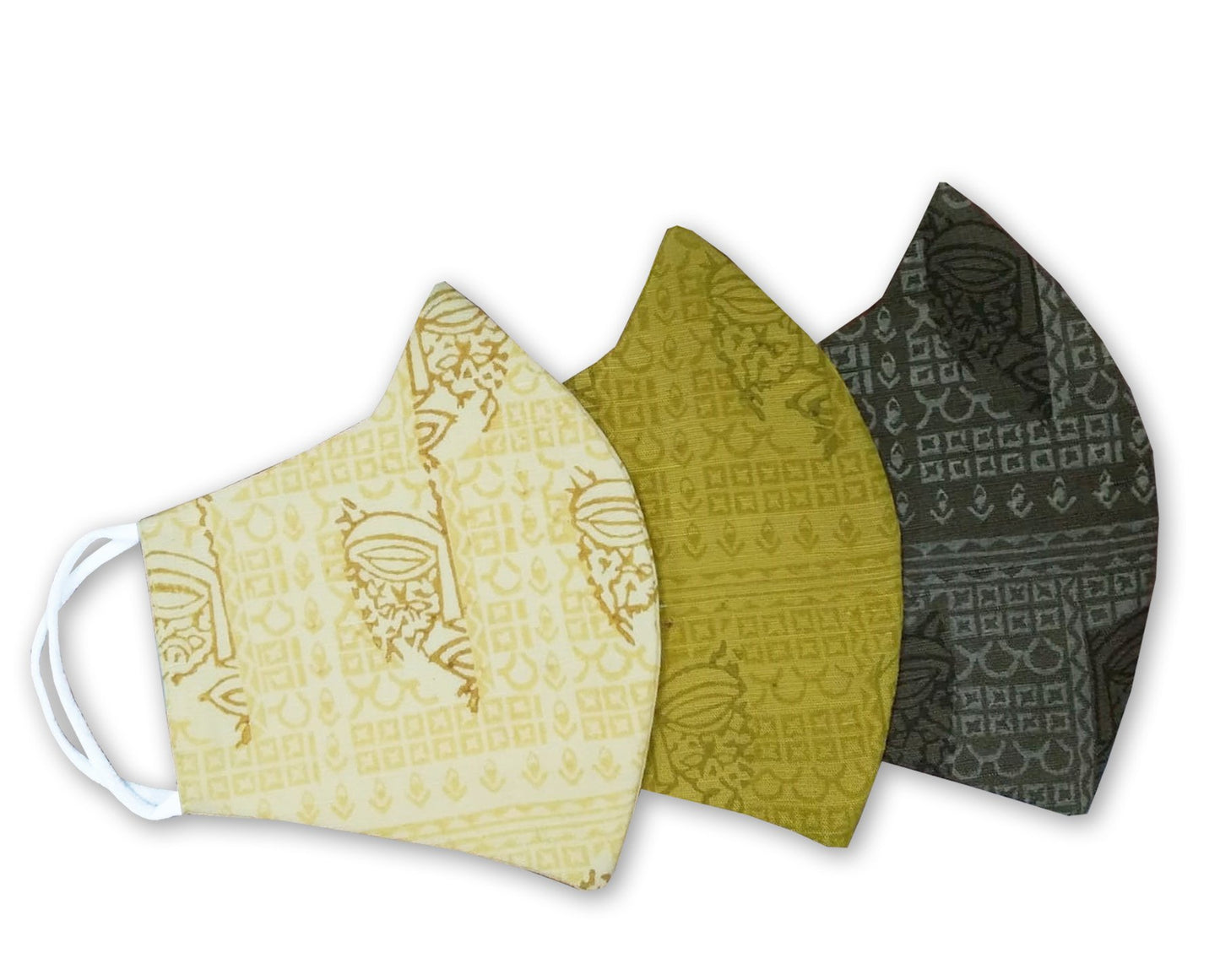 Nakshi Cotton Linen Hand Block Printed 3 Layer Reusable Mask Pack of 3