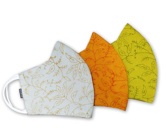 Nakshi Silk Chanderi Hand Block Printed 3 Layer Reusable Mask Pack of 3