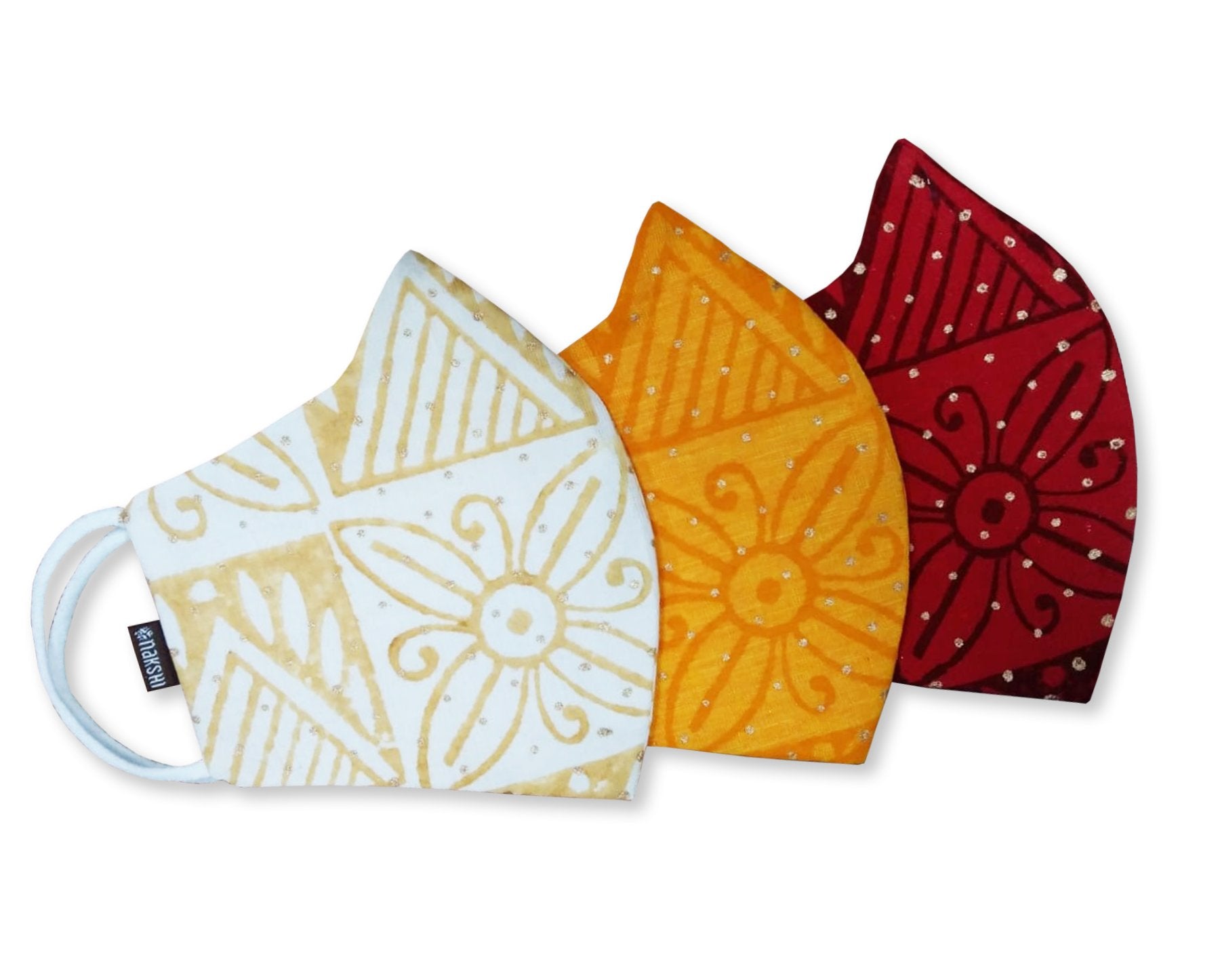 100% Pure Cotton Hand Block Printed 3 Layer Reusable Mask Pack of 3
