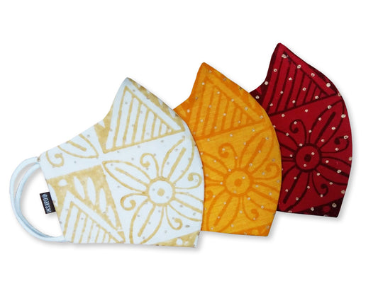 Nakshi 100% Pure Cotton Hand Block Printed 3 Layer Reusable Mask Pack of 3