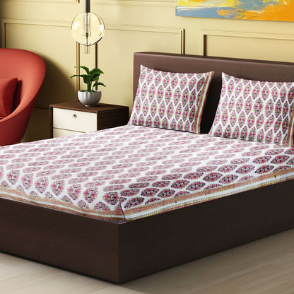 Nakshi 100% Handmade  Ethnic pattern sanganeri Block Print King Size Bedsheets comes  with 2 Pillow covers